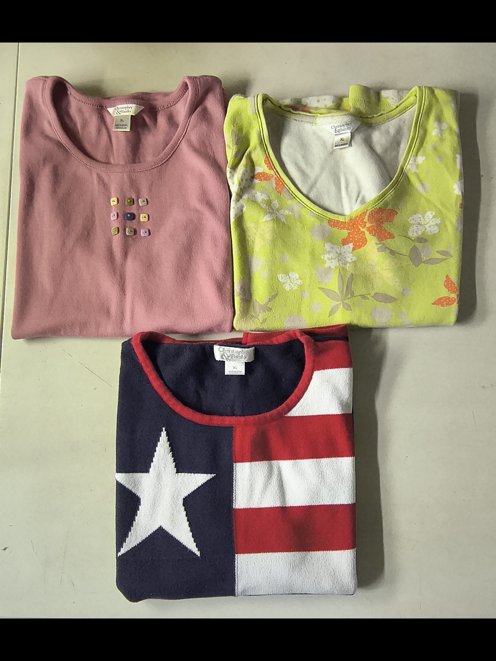 Christopher & Banks Pink Tank; Lime Floral Tank; Navy Red White Flag Tank